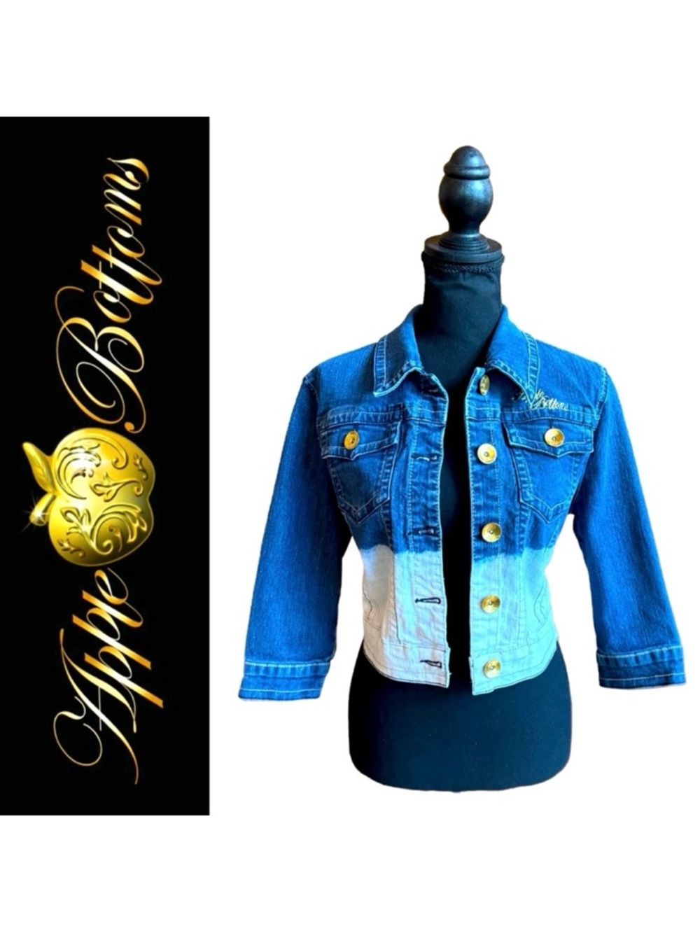 Apple Bottoms Cropped Ombre Denim 3/4 Sleeve Jean Jacket (L/G)